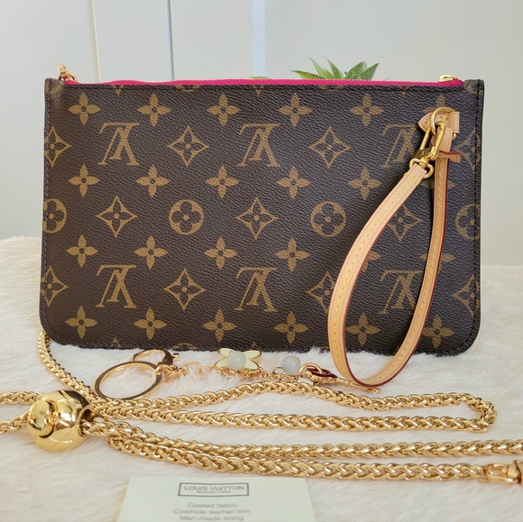 💕 LOUIS VUITTON Neverfull Monogram "PEONY" Mm/Gm Clutch/ Wristlet/Crossbody - Picture 16 of 16